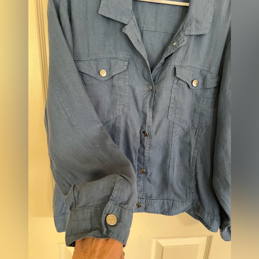 Jones & Co 100% Linen Jacket 3X Blue Lightweight Utility Button - Picture 3 of 9